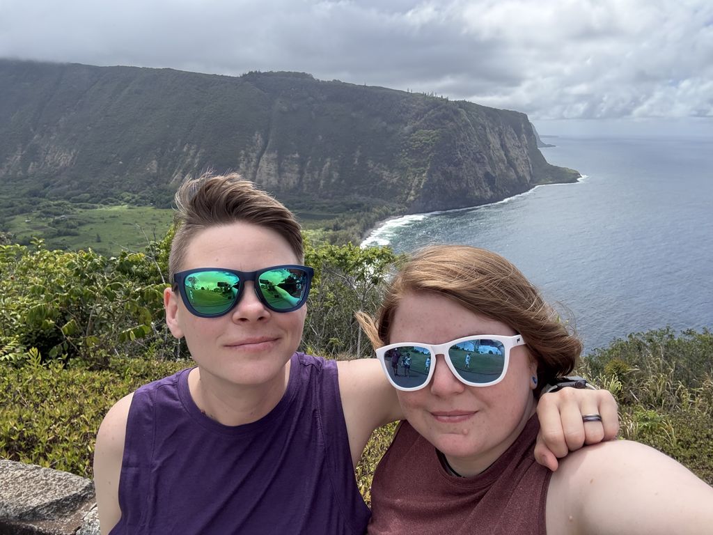 Us in front of Pololu Valley lookout.