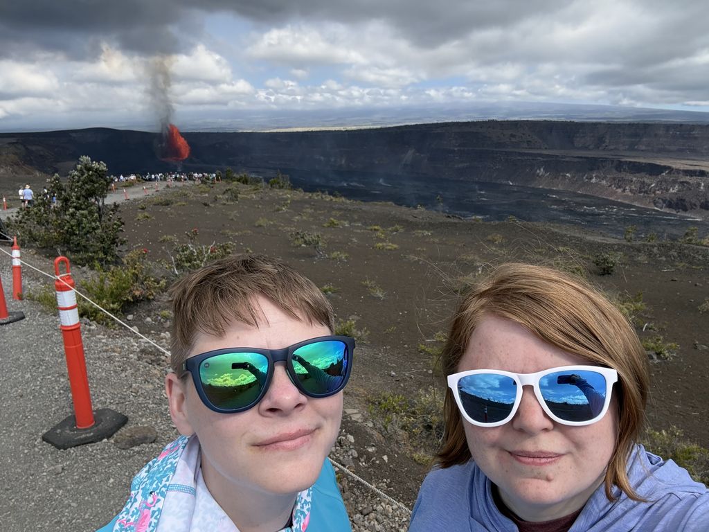 Us in front of the eruption.